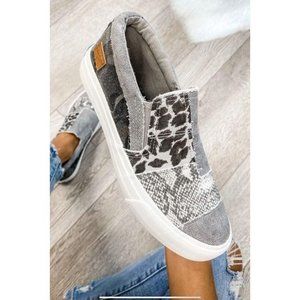 Women's Grey Snake Leopard Camo Slip-on Canvas Shoe 10